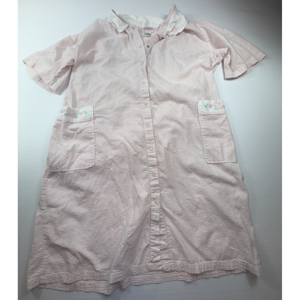 Shadowline Nightgown Sleep Shirt Pink Cotton Short Sleeve Embroidered Size M